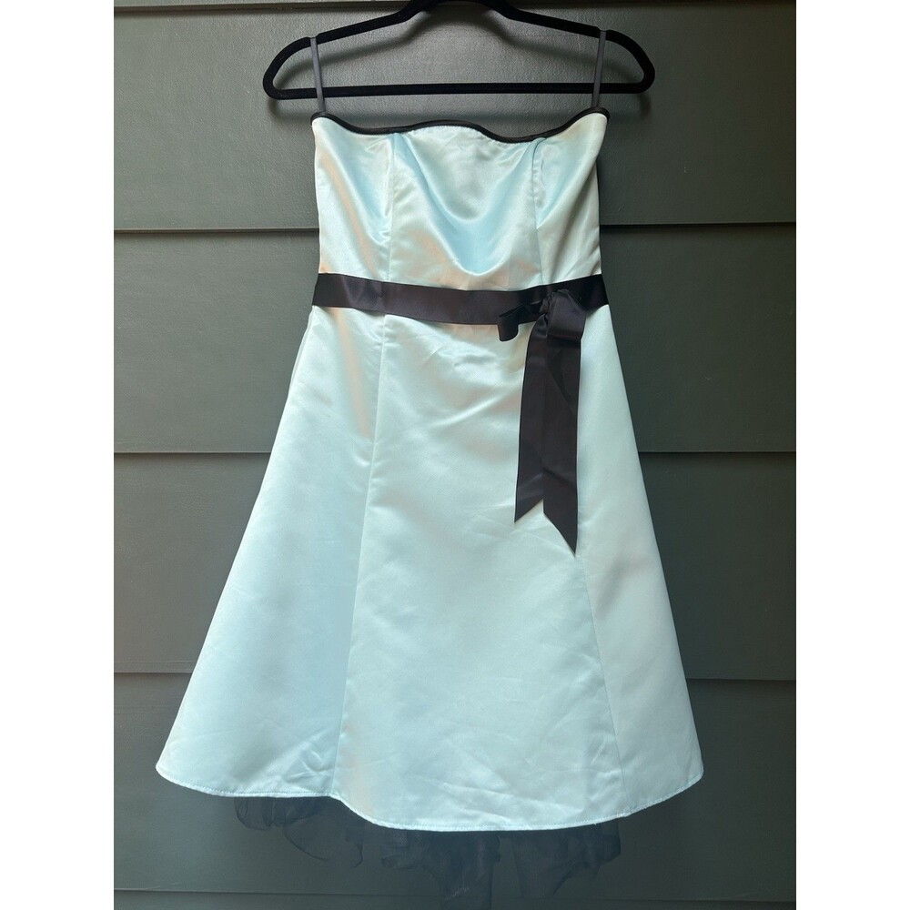 90s Jessica McClintock Gunne Sax Light Blue Satin Strapless Party Dress Size 6